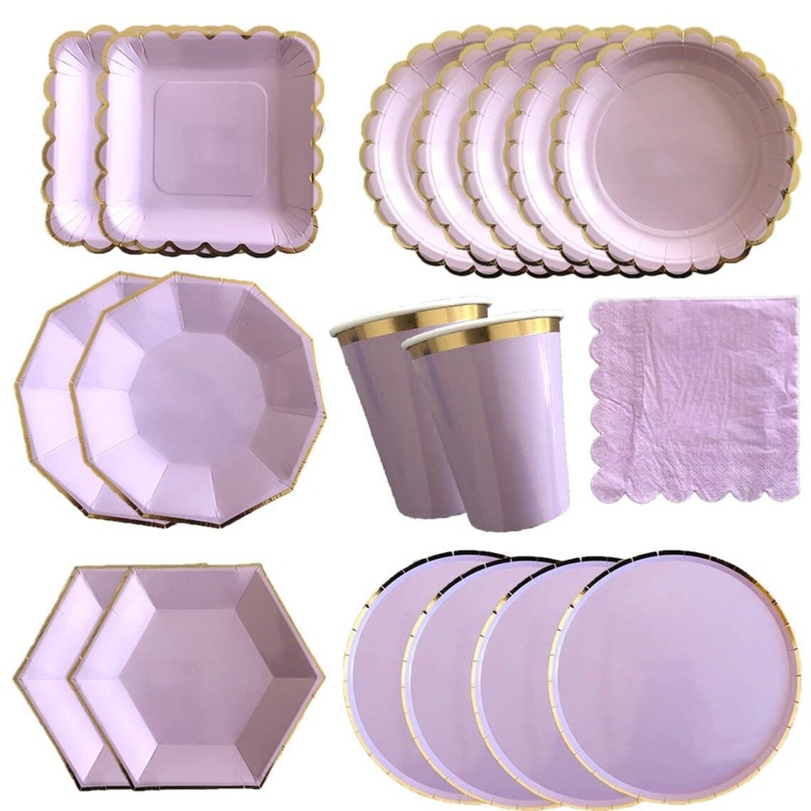 Party Cake Fruit Plate Purple Party Tableware Set Disposable Paper Tray Paper Cup Tissue for Birthday Wedding