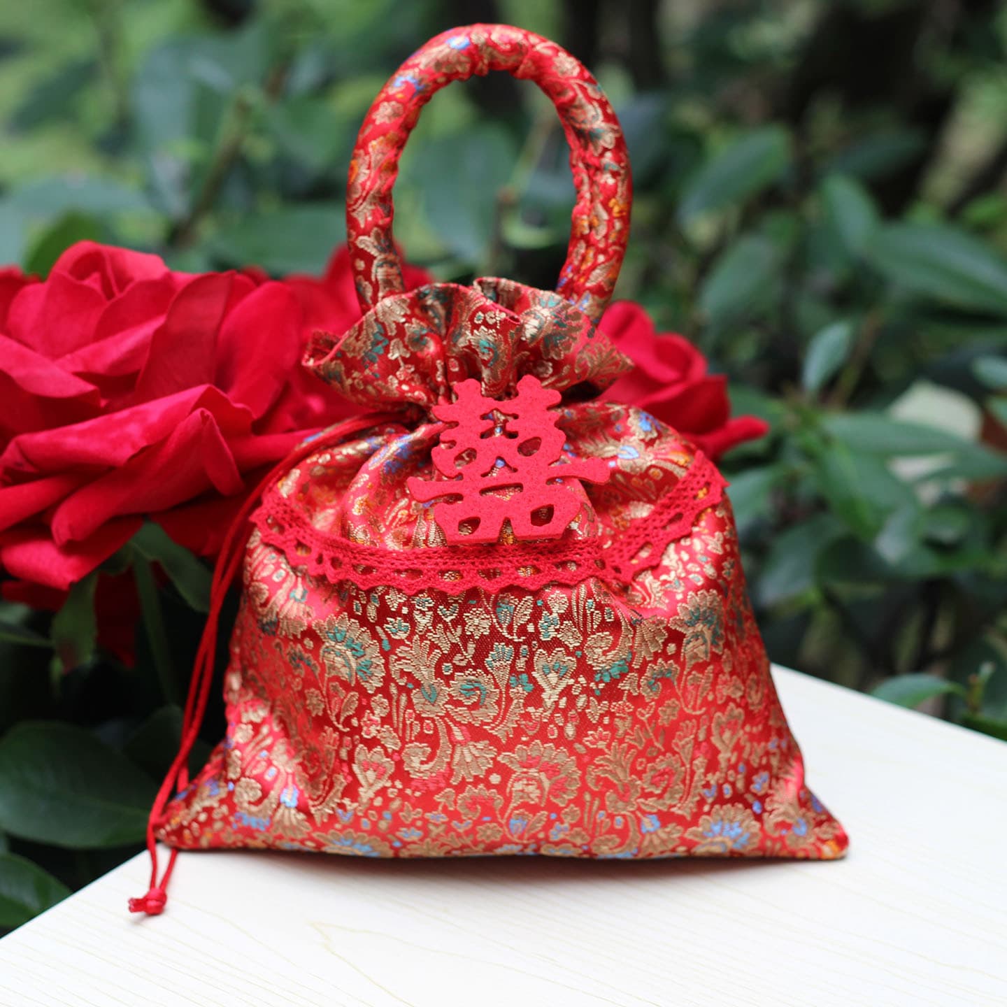 Jinyi Red Cockscomb Wedding Candy Bag Wedding Chinese Wedding Candy Box Gift Bag Wedding Egg Bag Large Bag Sugar Bag