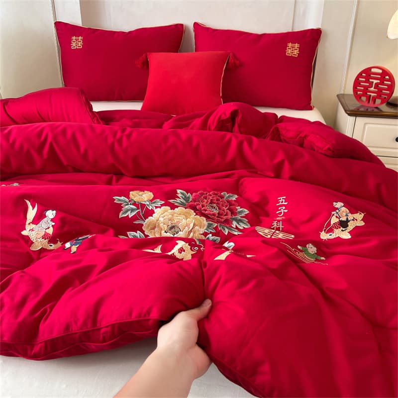 2025 new 60S all-cotton Five Sons Achieve Success festive wedding embroidered winter quilt with 3D edges