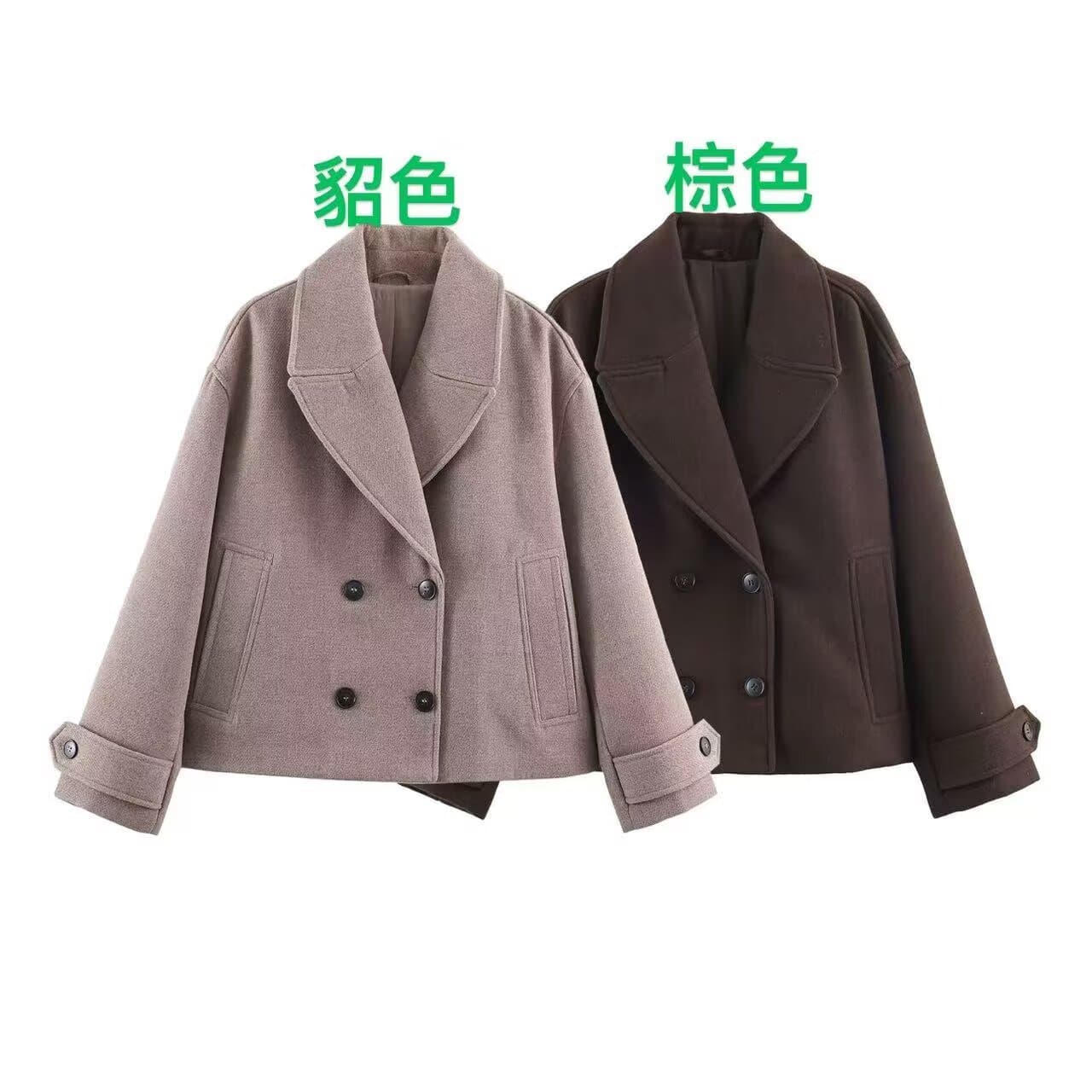 Taop&Za Women's Clothing 2026 Spring New Style Retro Versatile Double-Breasted Short Coat 3046297