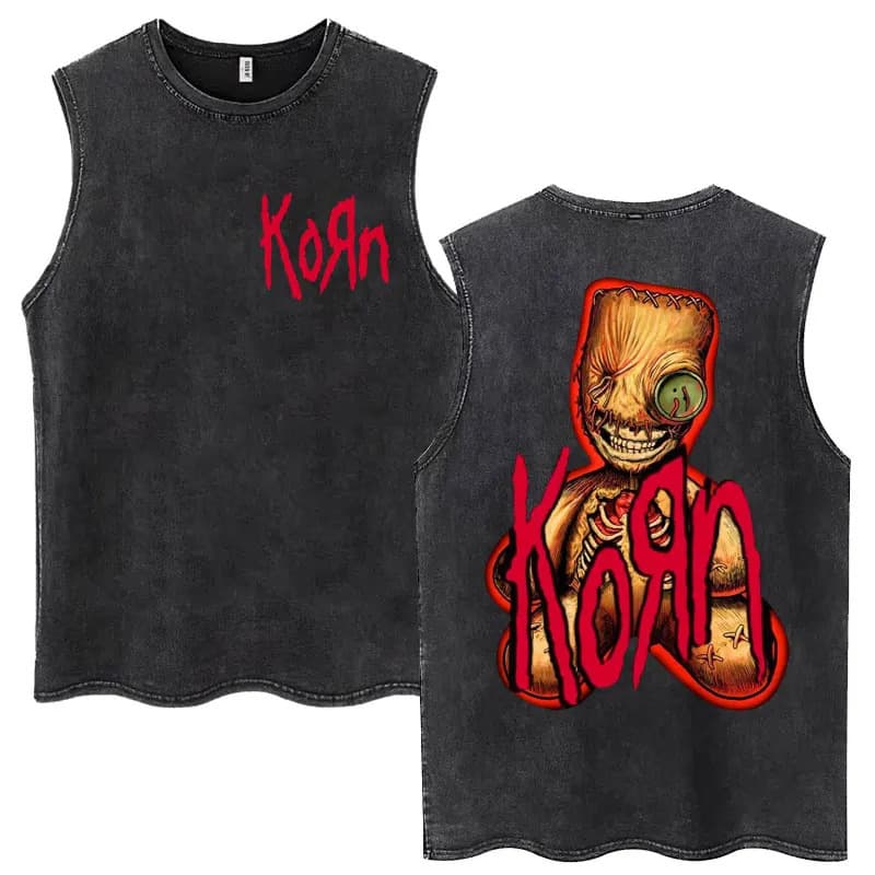 Ouma Pure Cotton Washed Rock Band Korn Issues Graphic Tank To