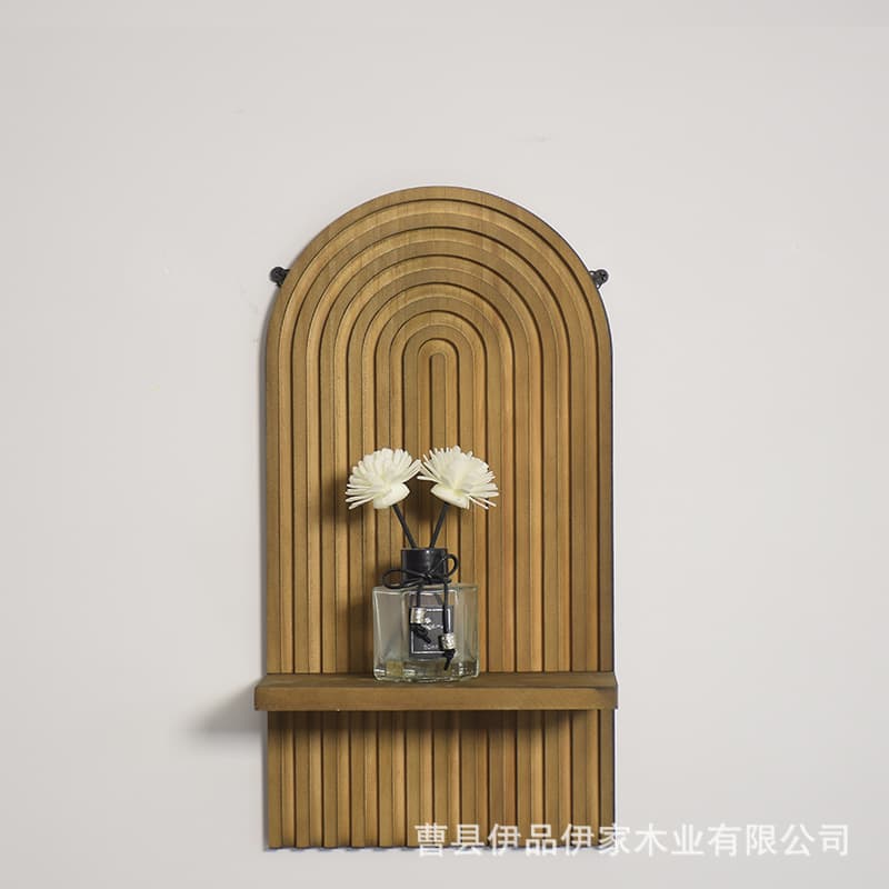 In Stock Oval Threaded Solid Wood Wall Shelf, Arch-Shaped Candle Display Stand, Wooden Aromatherapy Vase Holder