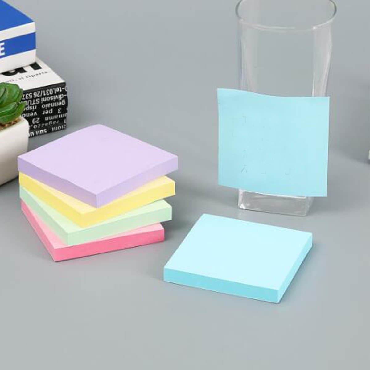 Macaron pastel sticky notes, tearable minimalist memos, multicolor mixed message notepads, stationery color mix