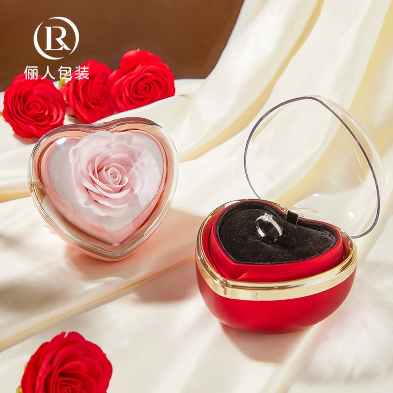 Cross-border Hot Selling Valentine's Day 520 Heart-shaped Rose Flip Eternity Flower Gift Box Heart Ring Box