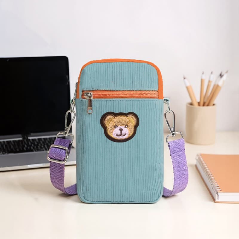 Corduroy Bear Pattern Student Shoulder Crossbody Bag Phone Coin Purse Cute Fashion Single Shoulder Bag Cross-border Dropshipping