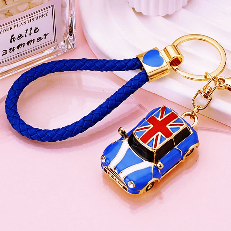 Crystal Rhinestone Flag Car Keychain Creative Metal Pendant Bag Charm BMW Mercedes Key Ring Gift
