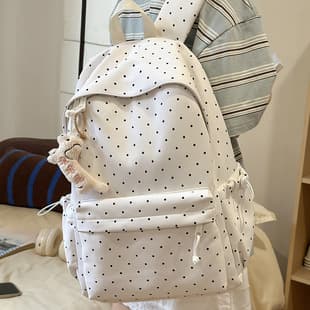 Korean Polka Dot Backpack for College Girls, Simple Cute Teenage Girl Backpack, Middle School Fresh Style