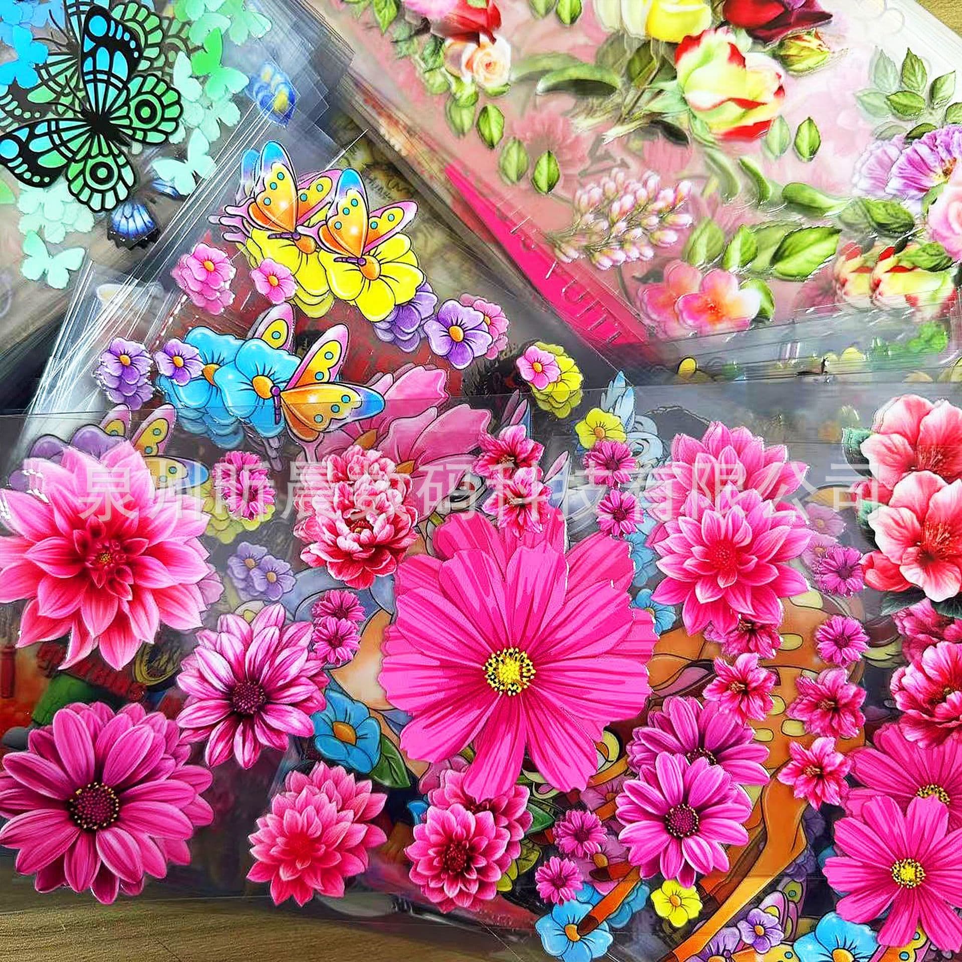 Colorful Butterfly Floral UVDTF Transfer Sticker Peel-off Film Crystal Label Cross-border DIY Decorative Sticker In Stock