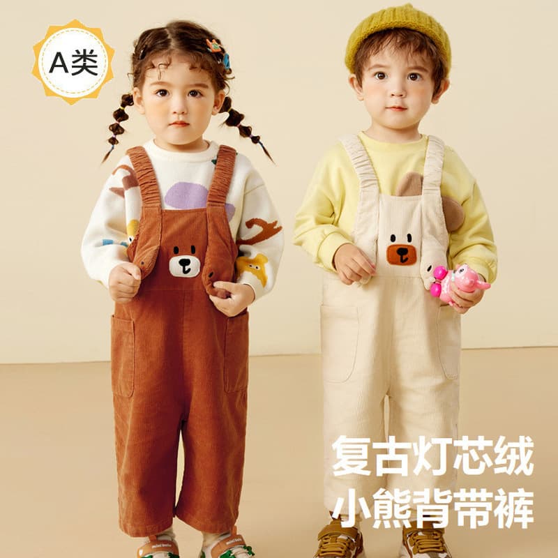 Wholesale children's clothing 2026 infants and young children spring and autumn overalls for men and women, corduroy pure cotton casual trousers for outer wear