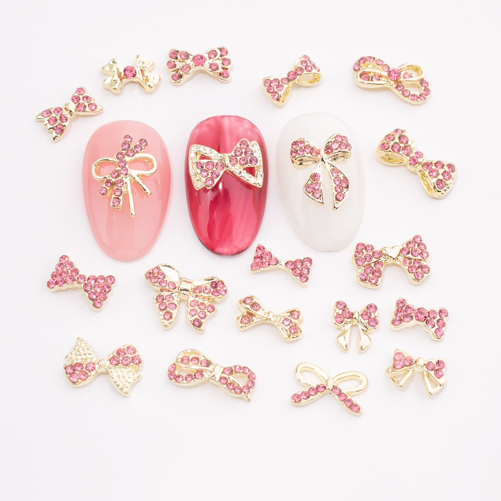 Bow Nail Art Decoration Rose Red Rhinestone DIY Nail Lead Alloy Decorative Accessories Ribbon Nail Rhinestone