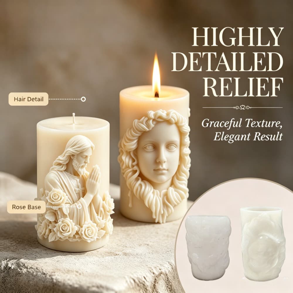 European portrait relief cylindrical silicone mold Retro angel three-dimensional candlestick ornament resin pouring mold