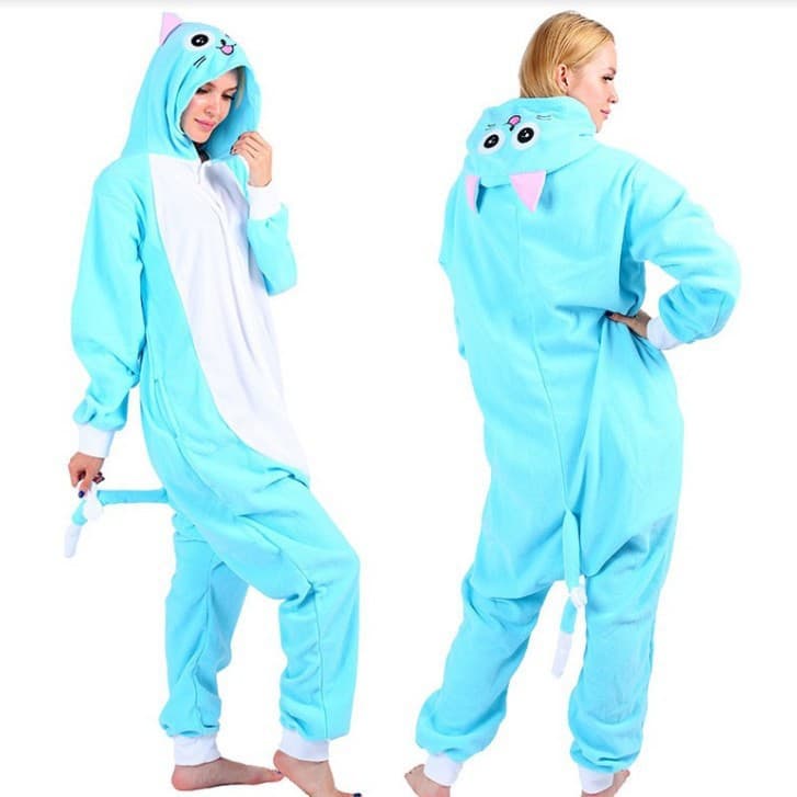 Habi Cat Cartoon Animal One-Piece Pajamas for Adults, Men and Women, Autumn and Winter, Halloween Performance, Wholesale Export Cartoon Pajamas