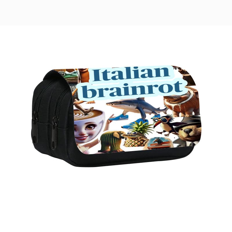 Cross-border Italian Brainrot student double-layer pencil bag Italian Brainrot children's stationery storage bag pencil bag