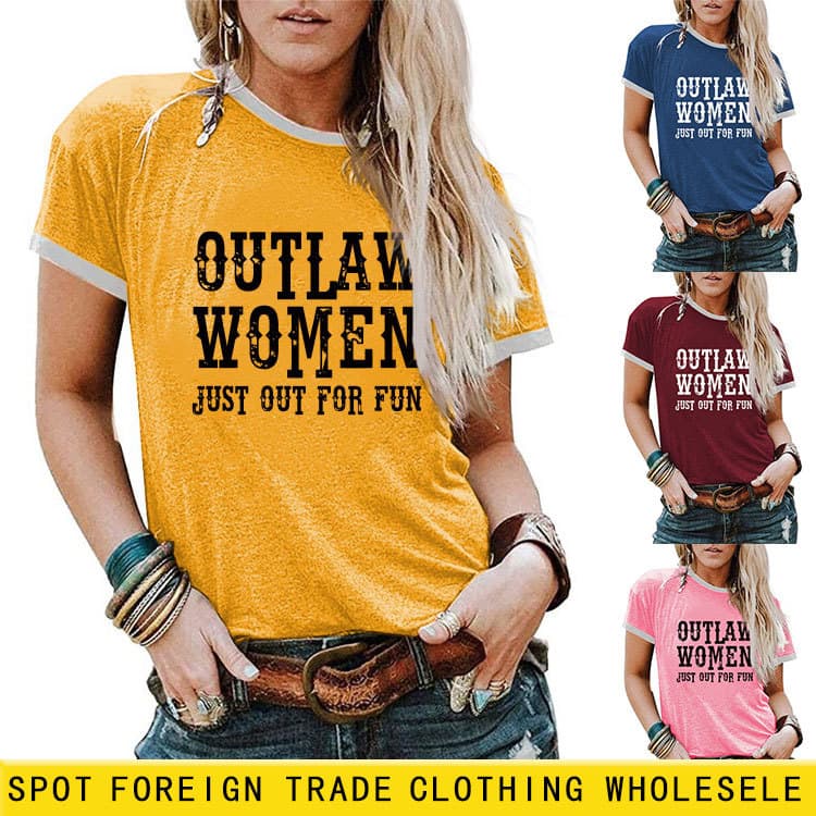 Outlaw Women Just Amazon eBay Independent Station Trendy New Color Block Short Sleeve T-Shirt Base Layer