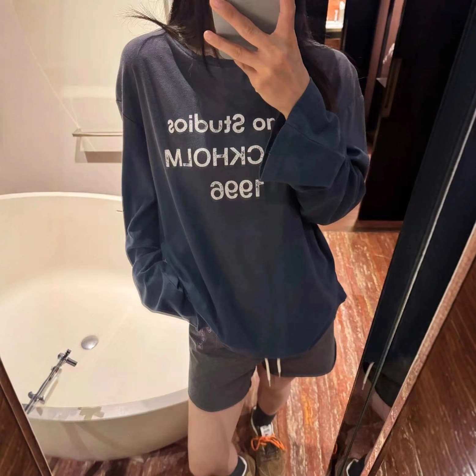 Authentic AC Style Long Sleeve Classic 1996 Number Print American Vintage Distressed Base T-Shirt for Men and Women