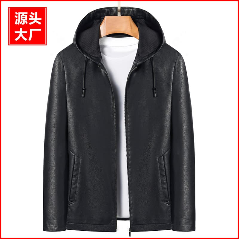 Yinuoboni | Hooded Eco-Leather Jacket for Men, Autumn/Winter High-Quality Hooded Leather Jacket, Thin or Thick Options 2261