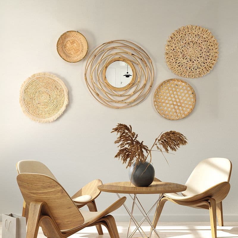 Nordic Woven Grass Wall Decor Hanging, Handmade Rattan Wall Art for Home, Rustic Wall Hanging for Bedroom and Living Room