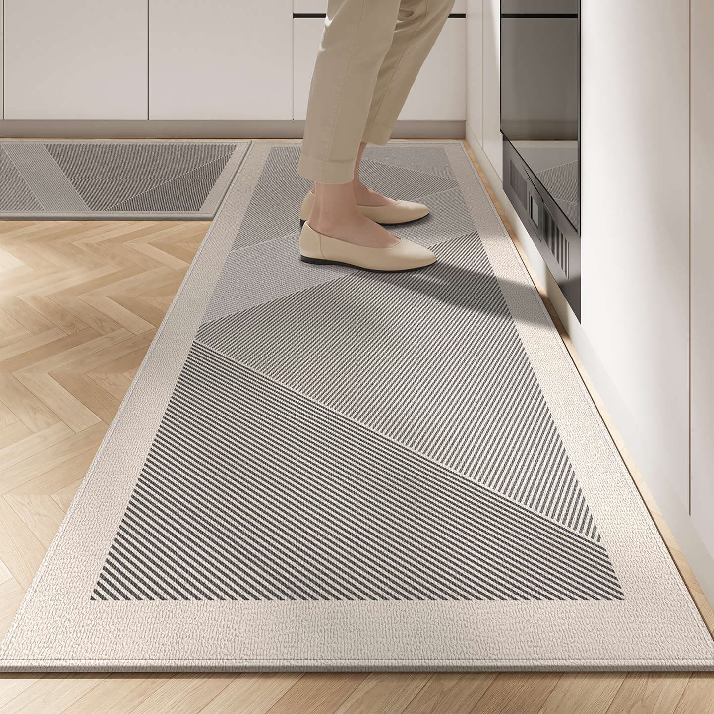 Simple line kitchen floor mat, light luxury style, water-absorbent anti-slip floor mat, thickened dirty-resistant special waterproof carpet in front of the sink