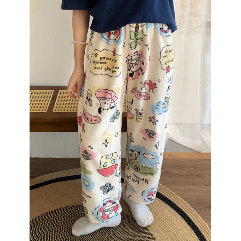 Cute Hello Kitty Sleep Pants Women's Long Pants Coral Fleece Fall Winter Cartoon Kitty Cat Pants Lounging Home Pants