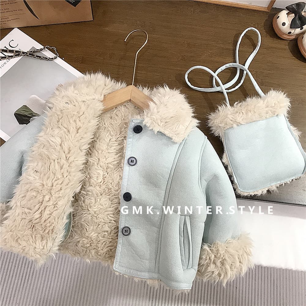 Girls' Fur-Trimmed Coat, Korean-style Children's Lambswool Top, Autumn/Winter Casual Warm Outerwear for Babies, Export Quality