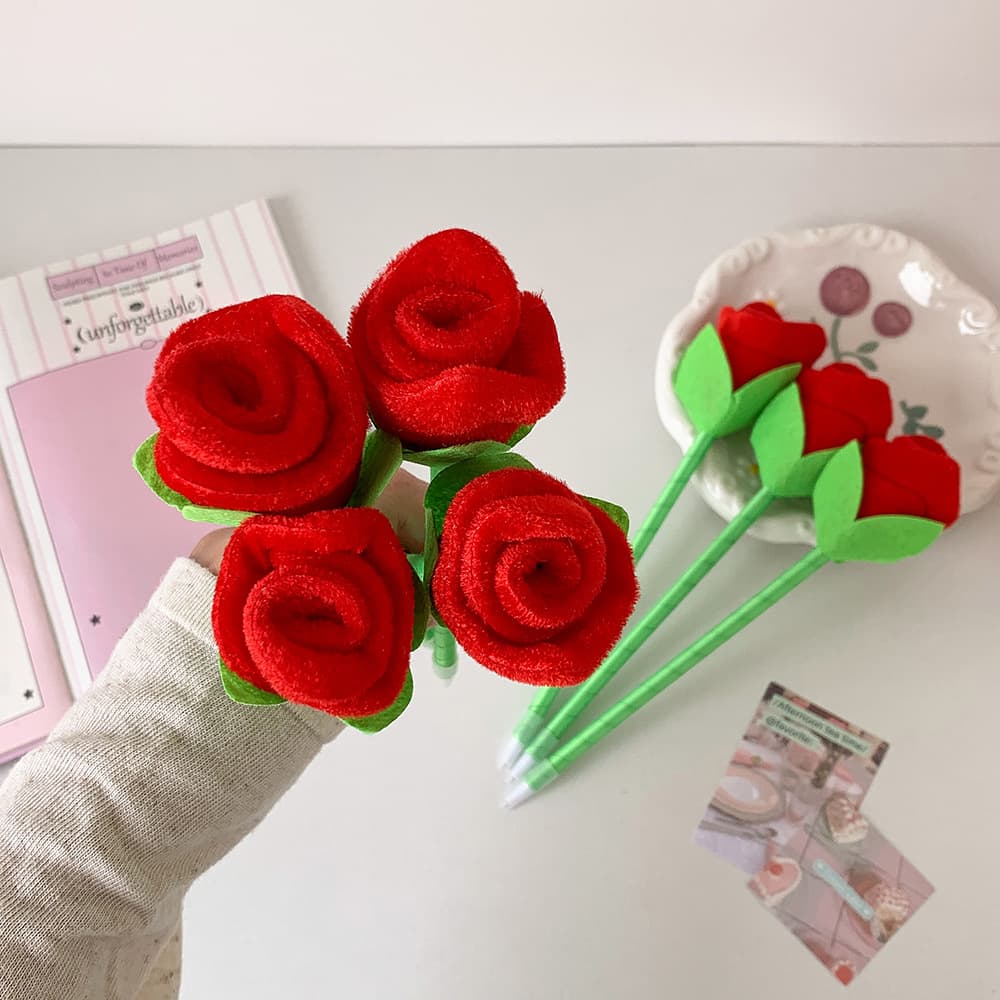 Girl Simulation Rose Ballpoint Pen Flower Stationery Student Cartoon Pen Valentine's Day Flower Pen Bouquet Gift Pen
