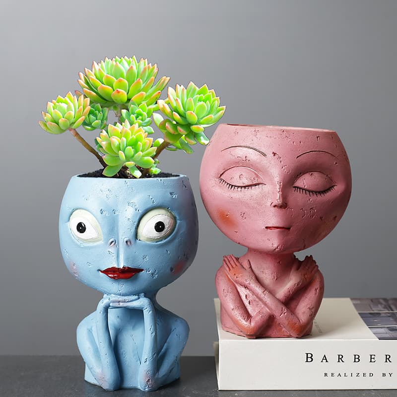 Resin Plant Pots Cartoon Characters Creative Desktop Succulent Planters Decorations Durable Handmade Garden Decorations