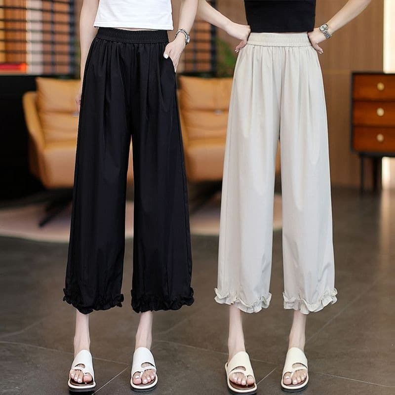 Summer Thin Cropped Lantern Pants for Women, High-Waisted, Loose Fit, Slimming, Casual, Breathable, Versatile Nine-Point Pants