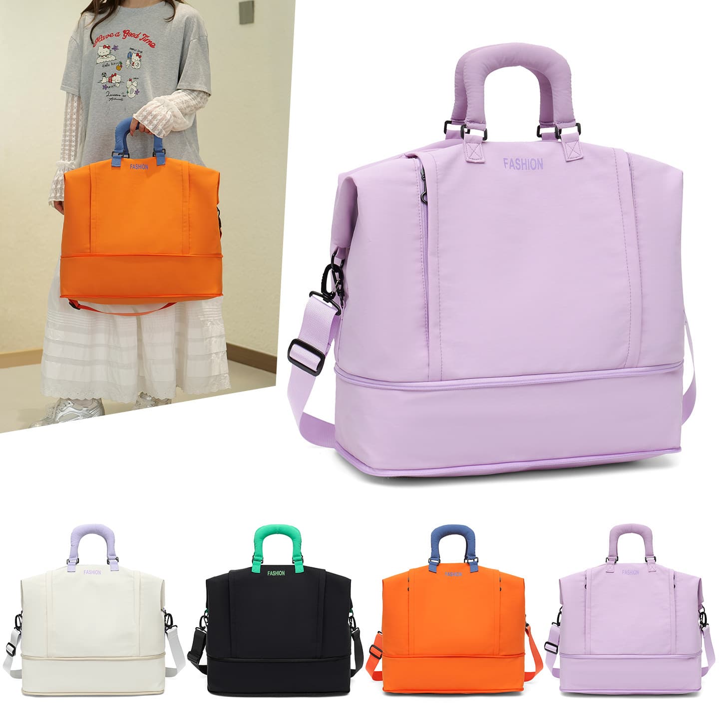 Large-capacity lightweight travel bag for men and women, portable crossbody bag, business trip fitness bag, boarding expansion luggage bag