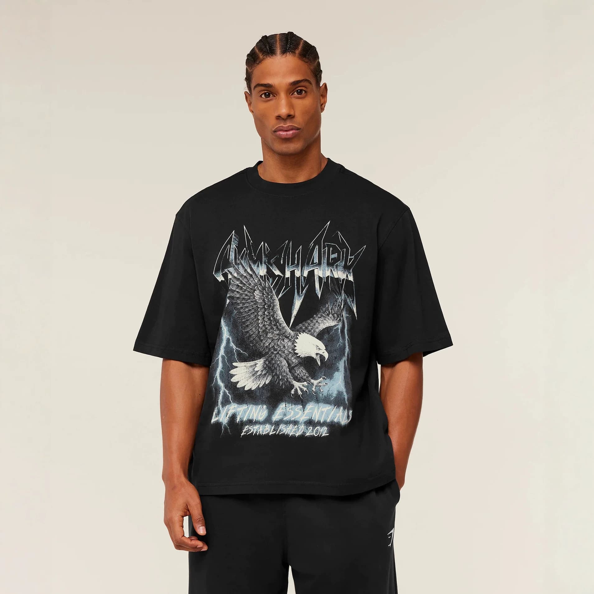 GYMSHARK Muscle Shark Fitness Wear American Trendy Fitness Sports Large Size Printed Short Sleeve Men's T-Shirt