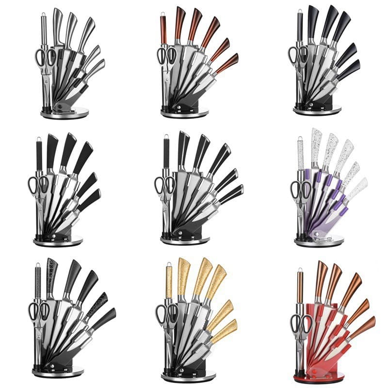 Stainless Steel Hollow Handle 8-Piece Knife Set Gift Set Household Knife Set with Acrylic Rotating Knife Block