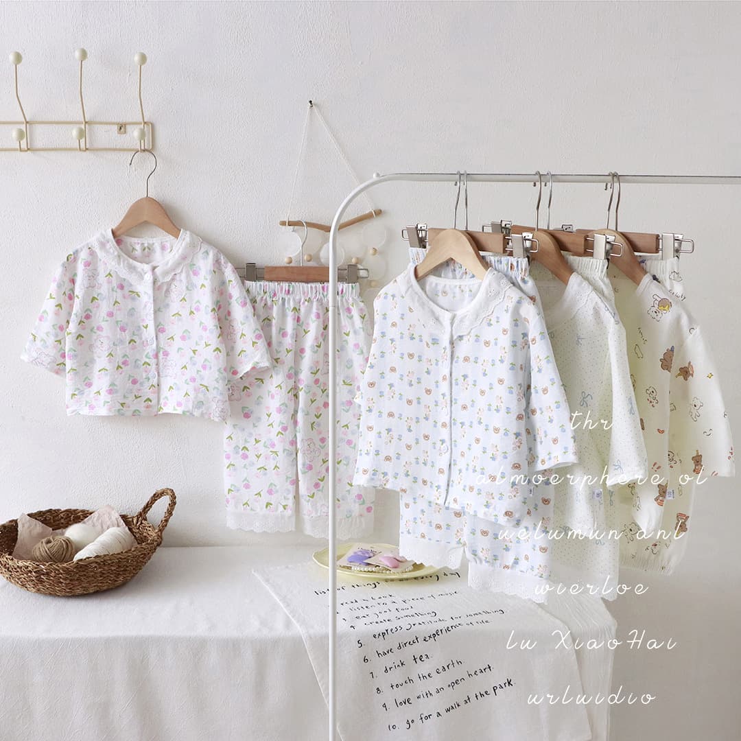 Homewear Set Kids Cartoon Cloud Cotton Pajamas Girls Long Sleeve Long Pants Air Conditioning Clothes Children's Summer