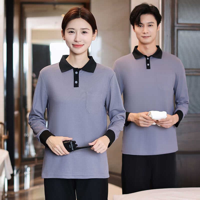 Property Hotel Housekeeping Uniform Long-Sleeve T-Shirt Spring/Autumn Server Guest Room Domestic Cleaning Staff Set