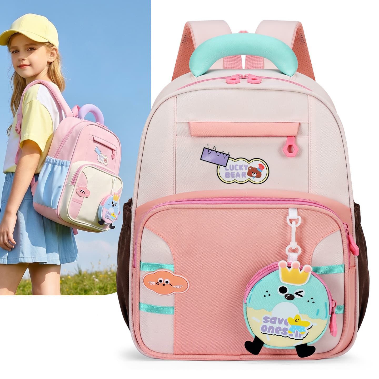 Children girls cartoon cute backpack boys contrasting color elementary school school bags wholesale letter color matching backpacks