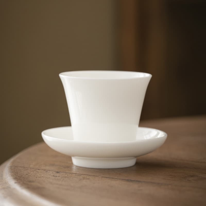 White Porcelain Tea Cup with Saucer, Mutton Fat Jade Ceramic Tasting Cup, Master Cup, Beauty Cup, Anti-scald Tea Accessories