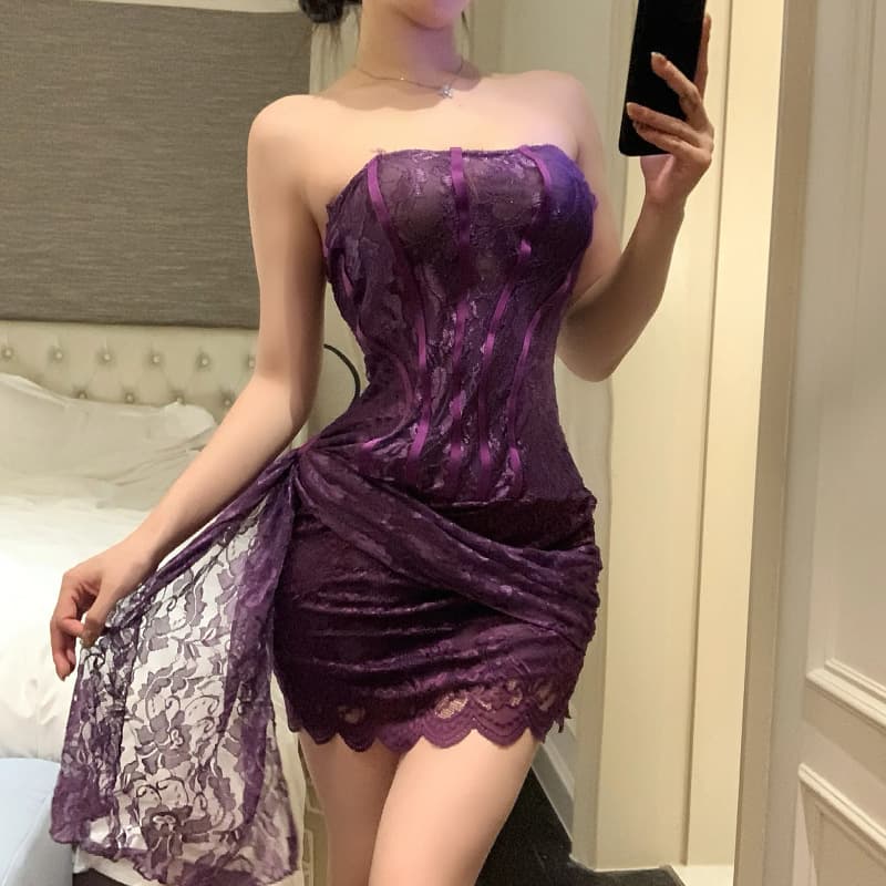 Sexy Lace Bodysuit Dress for Intimacy, Slim-Fit Bodycon Babydoll Lingerie