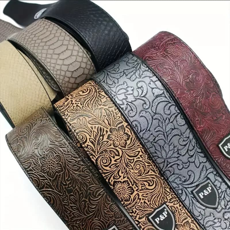 P&P Brand Wide Embossed PU Leather Guitar Strap Vintage Carved Electric Acoustic Guitar Bass Universal Instrument Shoulder Strap