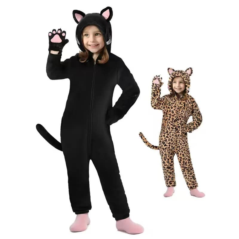 Winter Flannel Cheshire Cat Cheese Cat Black Cat Leopard Cat Panda Chinchilla Cartoon Animal Onesie Pajamas Loungewear