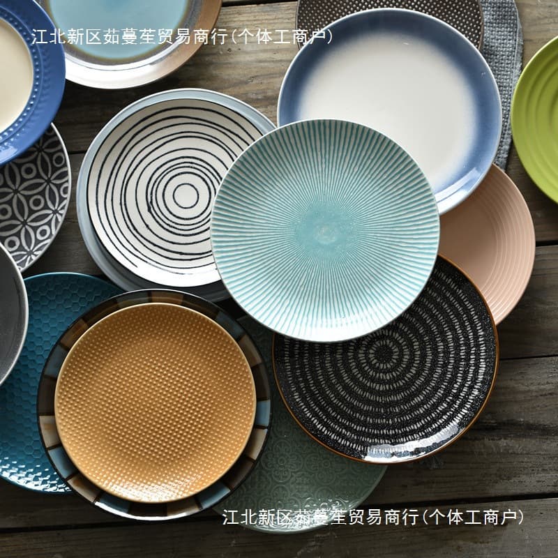 8-inch Creative Japanese-Western Dinner Plate, Ceramic Plate for Home Use, Round Steak Plate