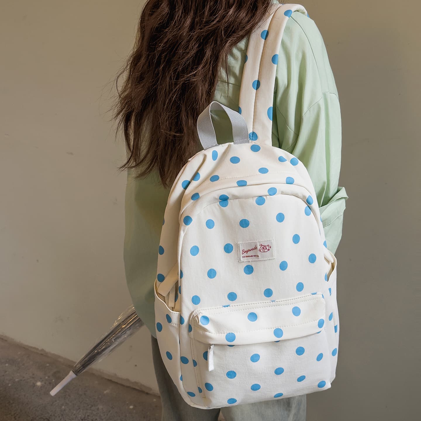 Small fresh and cute girly heart backpack female simple casual versatile student school bag class travel lightweight backpack