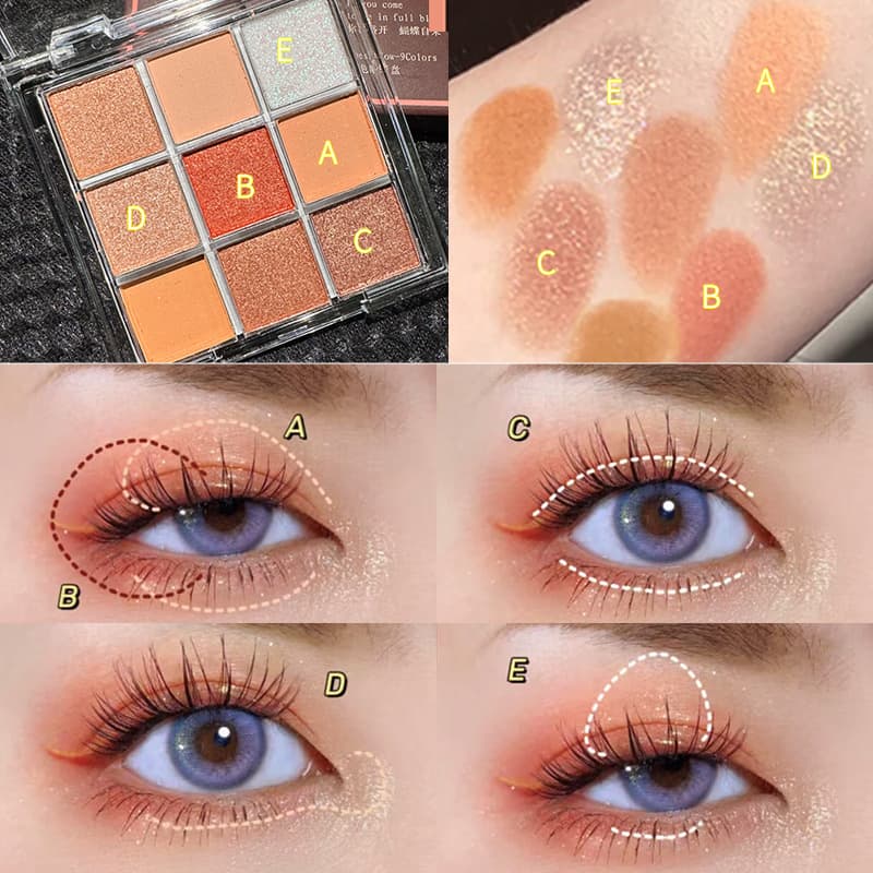 Magic Beauty Nine Colors Eyeshadow Palette Transparent Matte Shiny Acrylic No Dust off Earth Tone Nine Grid Eyeshadow