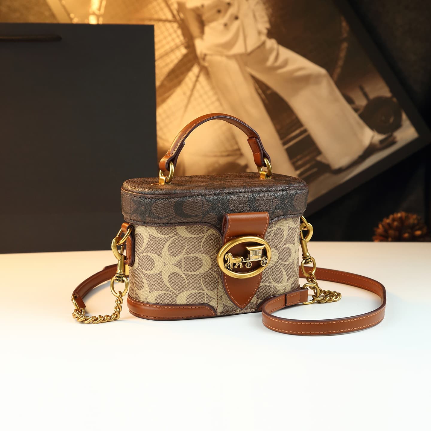 Color-block printed bucket bag 2025 new classic trendy genuine leather women's handbag niche style crossbody bag