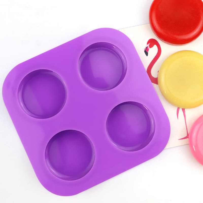 JuDian New 4-Cavity Round Silicone Mousse Cake Mold, Lava Chocolate Mold, DIY Soap Making Tool