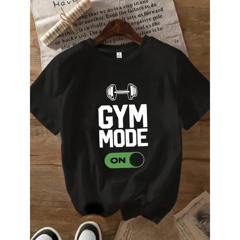[Cross-border EU Size] Gym Mode Turn On Dumbbell Round Neck Women's T-shirt
