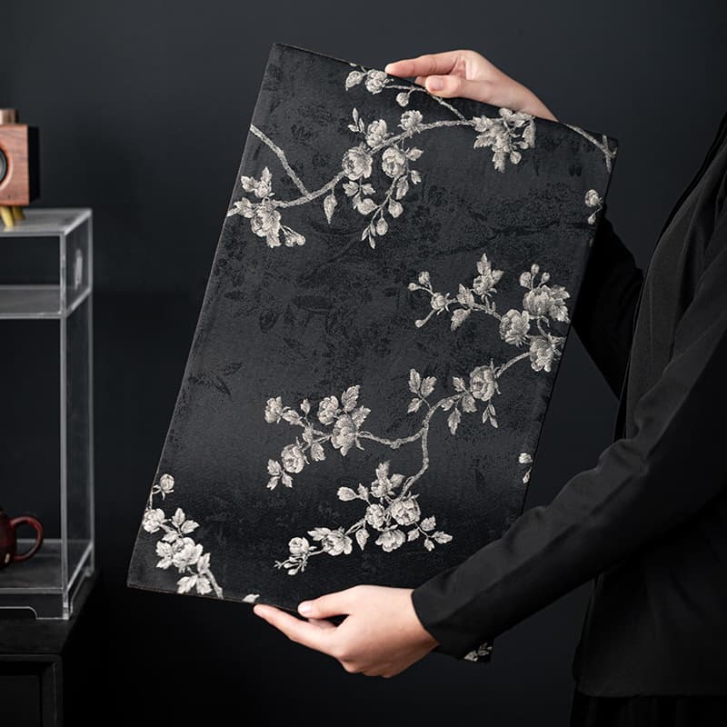 National Style Tea Mat Luxury Chinese Brocade Satin Rose Begonia Tea Runner Cup Coaster Heat Insulation Pad Tea Ceremony Tea Mat Tea Table Cloth