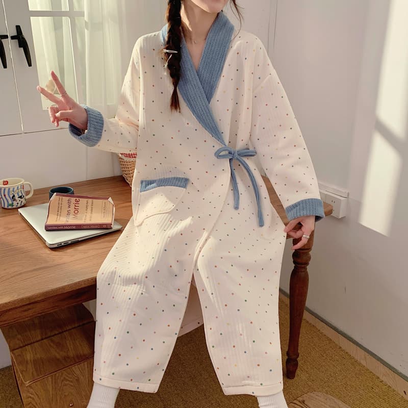 2025 Autumn Winter Sandwich Air Cotton Nightgown Maternity Nursing Pajamas Women's Tie-Up Postpartum Maternity Feeding Skirt