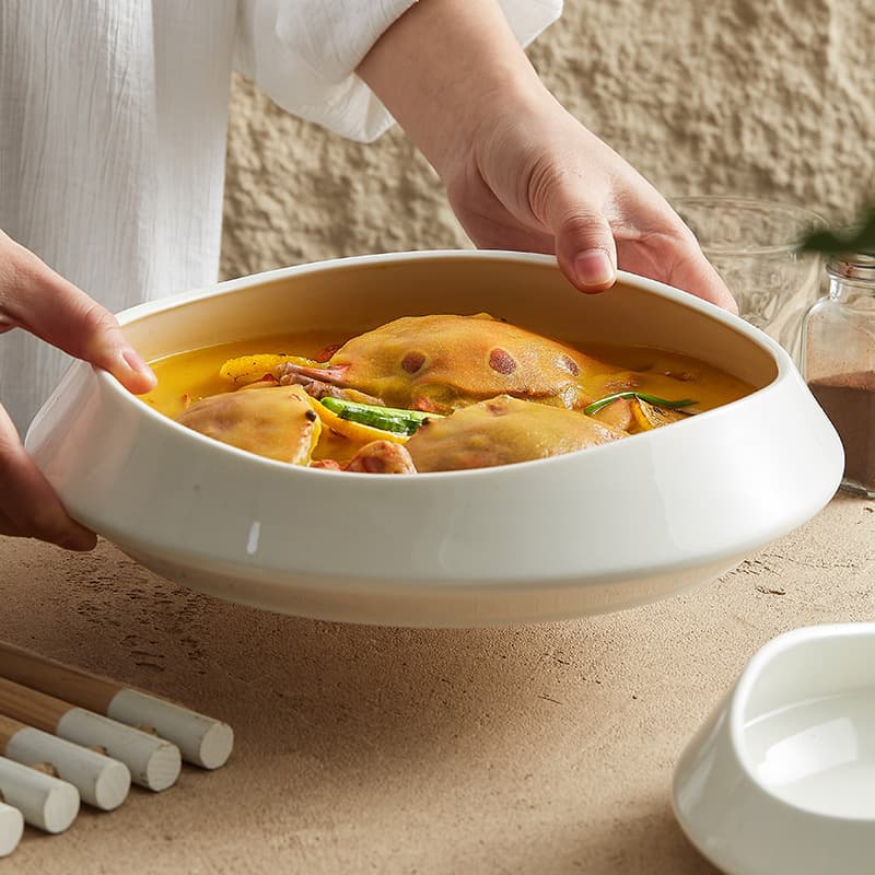 Factory Dehua White Porcelain Tableware Guanshan Plate Home Ceramic Dinner Plate Hotel Creative Personalized High-End Restaurant Commercial