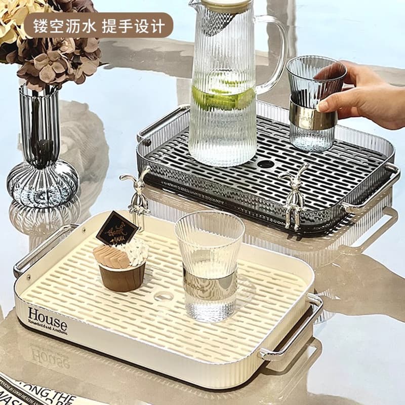 Luxury Tea Cup Tray, Rectangular Drip Tray for Tea Set, New Water Drain Cup Holder for Home Storage