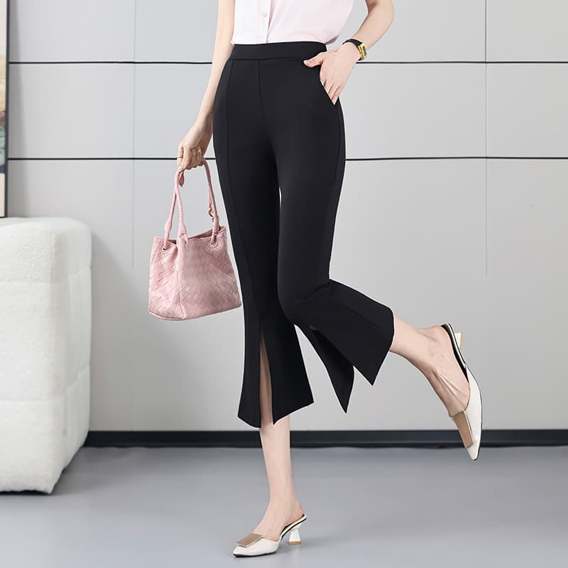 Slit Flared Pants for Women Summer High Waist New Slimming Casual Pants Stretchy Bootcut Trousers Wholesale Drop Shipping