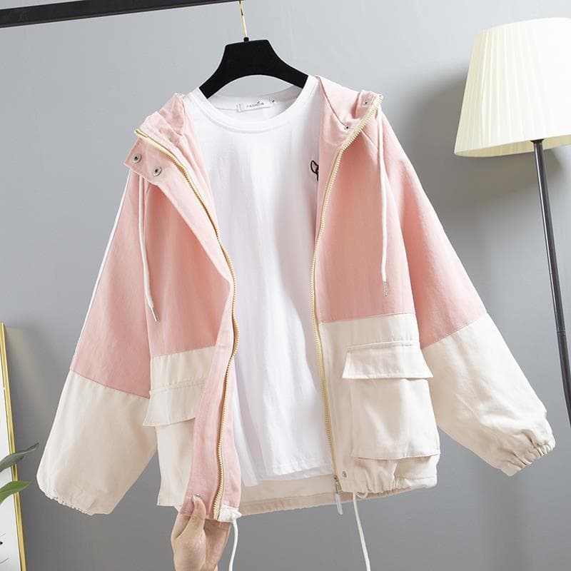 New Spring/Autumn Korean-Style Loose Oversize Student Harajuku Hooded Workwear Trench Coat, Women's Baseball Jacket Trendy
