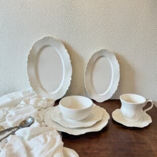 French Dream Pearl Dot Pure White Embossed Ceramic Coffee Cup and Saucer Set Ceramic Tableware Ceramic Plate Ceramic Bowl Oval Plate